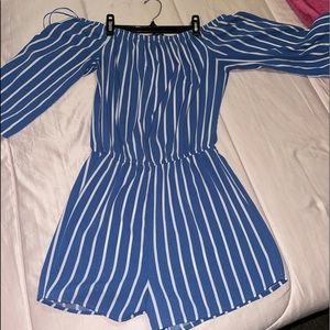 Blue with white stripped down romper size S